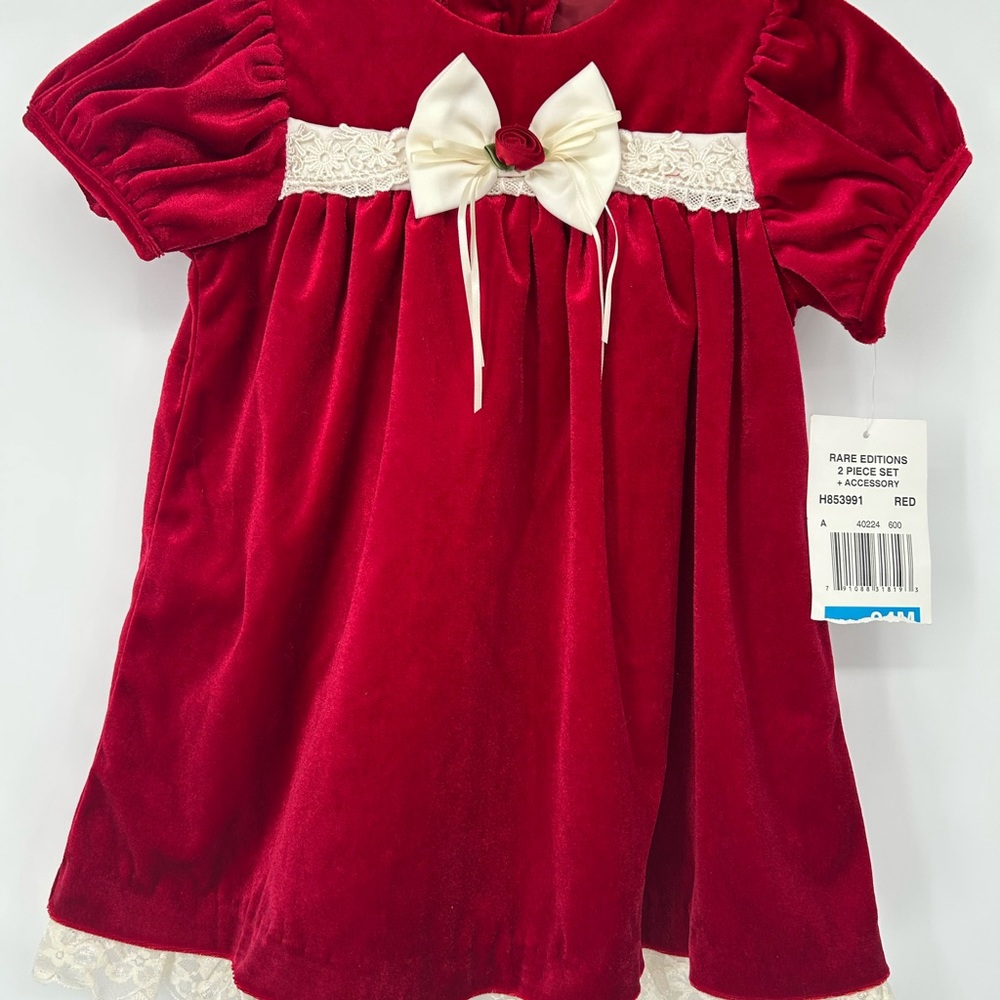 Rare Editions Velvet Dress with Cream Bow